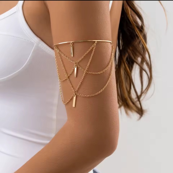 Gold Multi-Layer Chain Arm Cuff Bracelet โจ - Picture 2 of 6